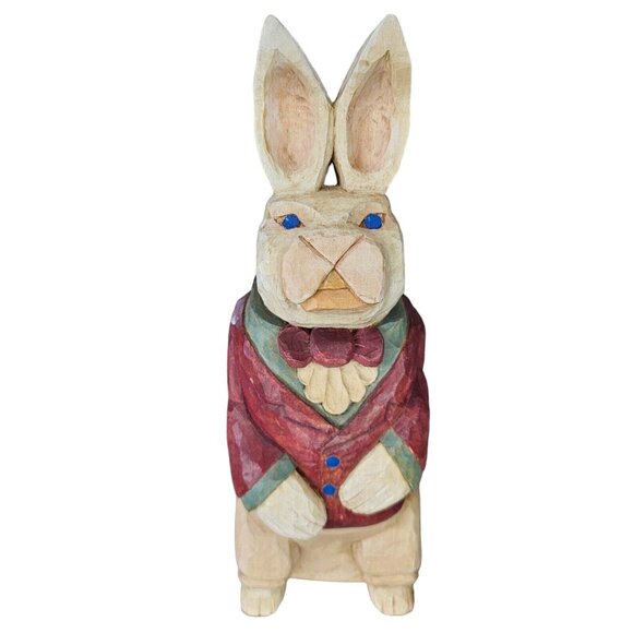 Handcarved Intricate Dressed Bunny Rabbit In Formal Suit Handpainted Signed Rose - Picture 1 of 13
